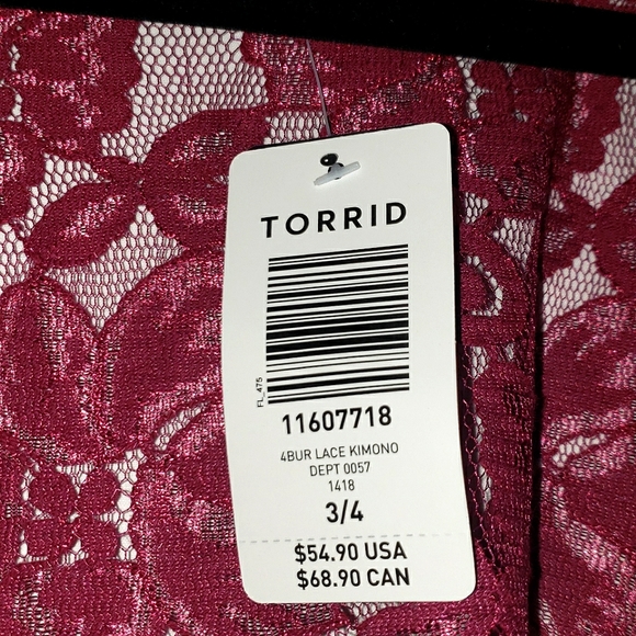 Torrid, Burgundy Floral, Lace Kimono, size 4 - Picture 8 of 8